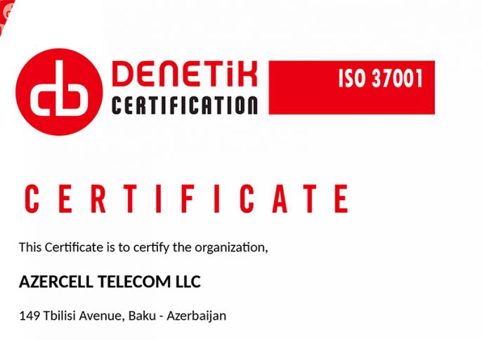 Azercell ölkəmizdə bu uyğunluq sertifikatını alan ilk mobil operator oldu