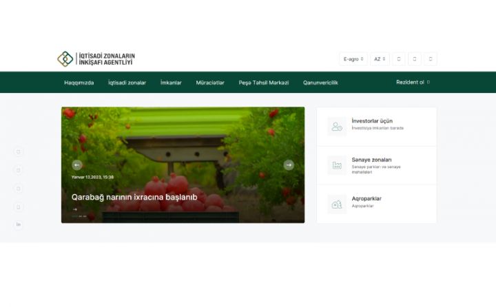 İqtisadi Zonaların İnkişafı Agentliyinin yeni saytı istifadəyə verilib